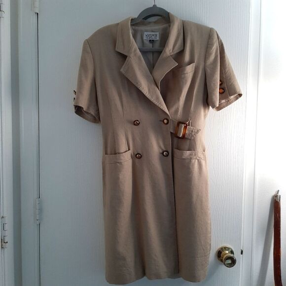 Vintage Kasper Wrap Dress Linen Blend Size 6P Midi - Picture 1 of 14